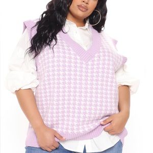 Oversized Fashion Nova Angelina Houndstooth Lavender Sweater Vest Size XL